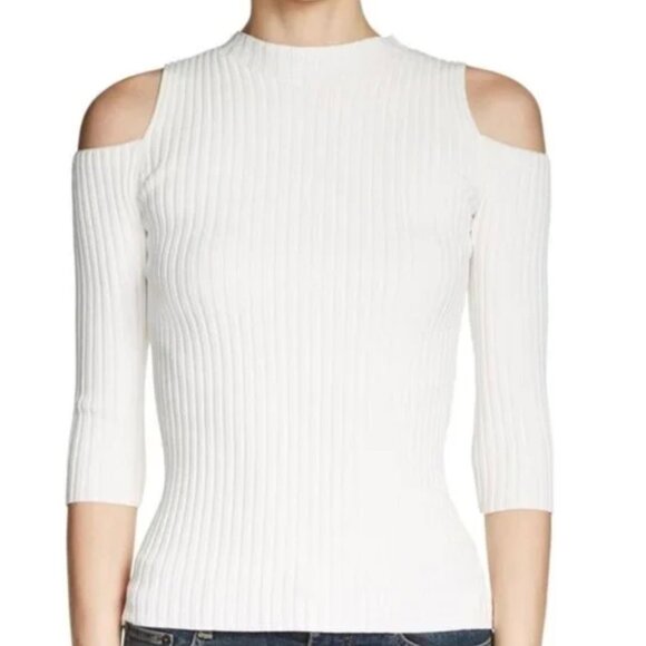 Maje, NWT Manu cut out white ribbed cold shoulder Knit Top_M - Picture 4 of 12
